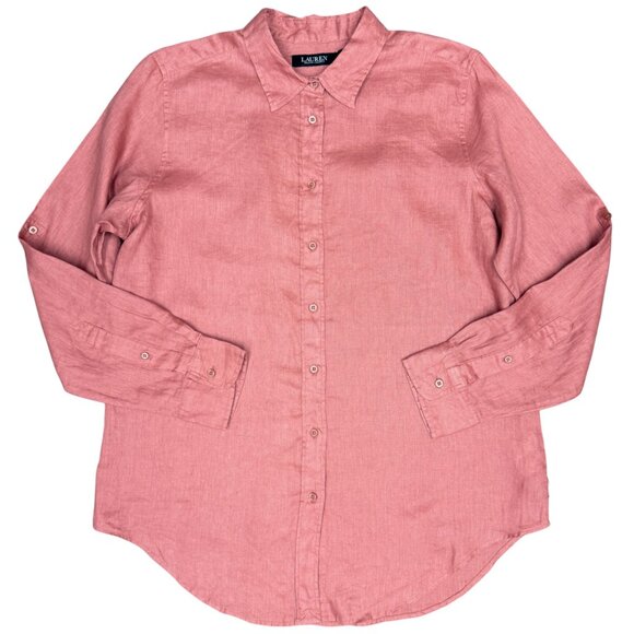 EUC Women's RALPH LAUREN Relaxed Fit Linen Roll Tab-Sleeve Shirt | Size L - Picture 6 of 13